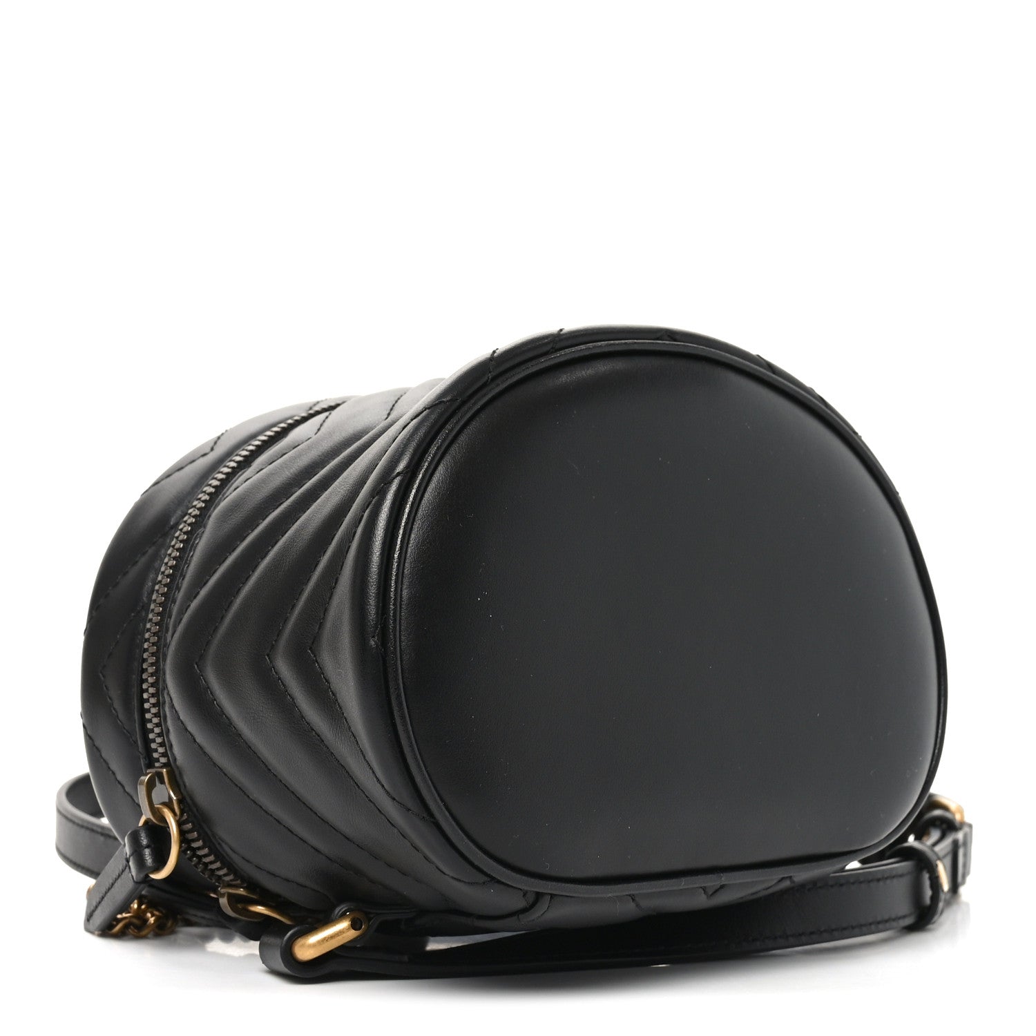 Calfskin Matelasse Chevron Mini GG Marmont Top Handle Bag Black