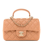 Lambskin Quilted Mini Top Handle Rectangular Flap Dark Beige