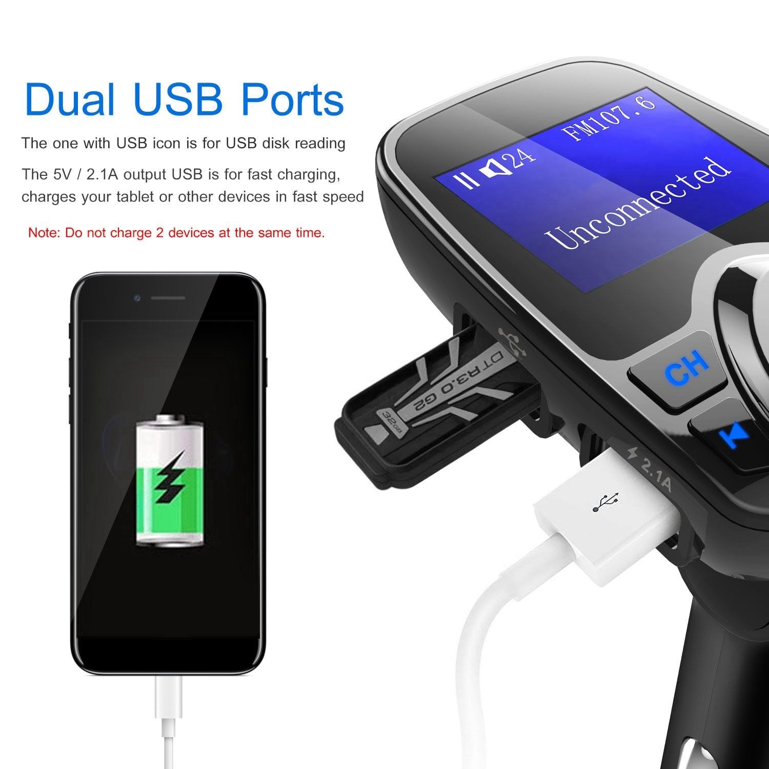 Car Wireless FM Transmitter MP3 Player Hand-Free Call USB Charger AUX Input