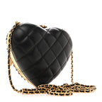 Metal Lambskin Quilted CC Heart Minaudiere Crossbody Black