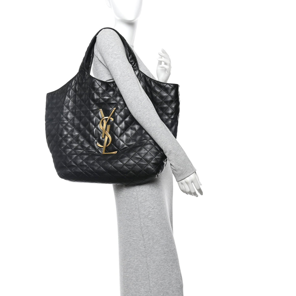 Lambskin Quilted Maxi Icare Shopping Tote Black