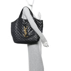 Lambskin Quilted Maxi Icare Shopping Tote Black