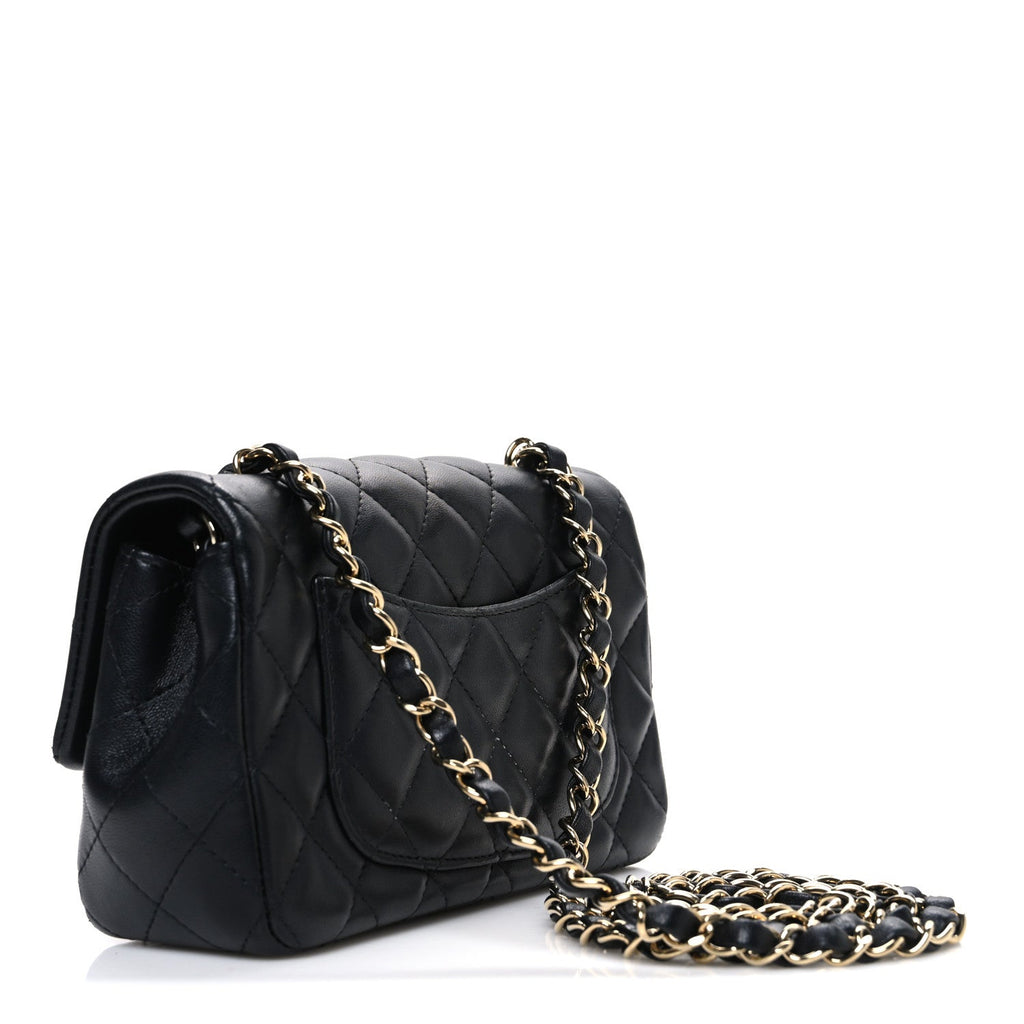 Lambskin Quilted Mini Rectangular Flap Black