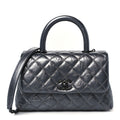 Metallic Aged Calfskin Quilted Mini Coco Handle Flap Charcoal
