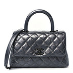 Metallic Aged Calfskin Quilted Mini Coco Handle Flap Charcoal