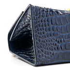 Shiny Calfskin Crocodile Embossed Small Hourglass Top Handle Bag Navy