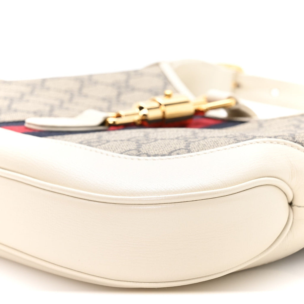 GG Supreme Monogram Azalea Calfskin Web Small Jackie 1961 Hobo Beige Ebony Mystic White