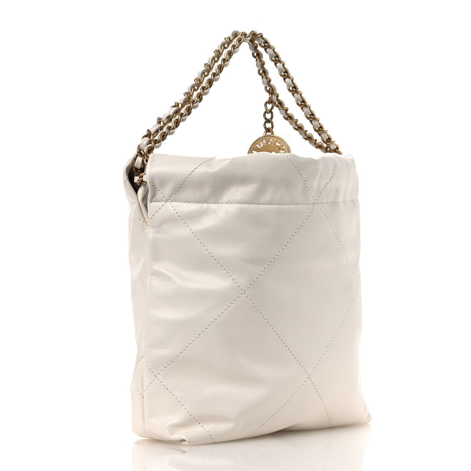 Shiny Calfskin Quilted Mini Chanel 22 White
