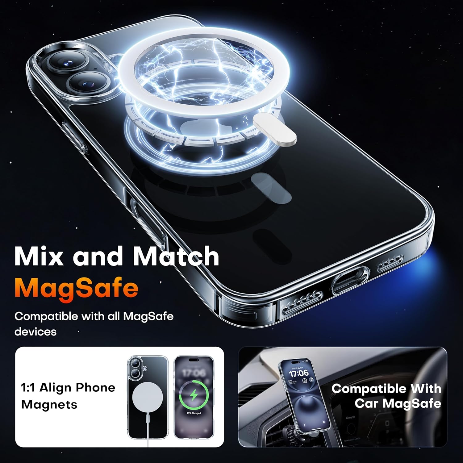 Entronix [Magnetic] Case Compatible with iPhone 16 Plus - [Hard Back] Thick Clear