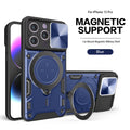 Tpu Pc Shockproof Magnetic Phone Case With Free Adjustment Ring Holder For Iphone 15 Pro In Blue