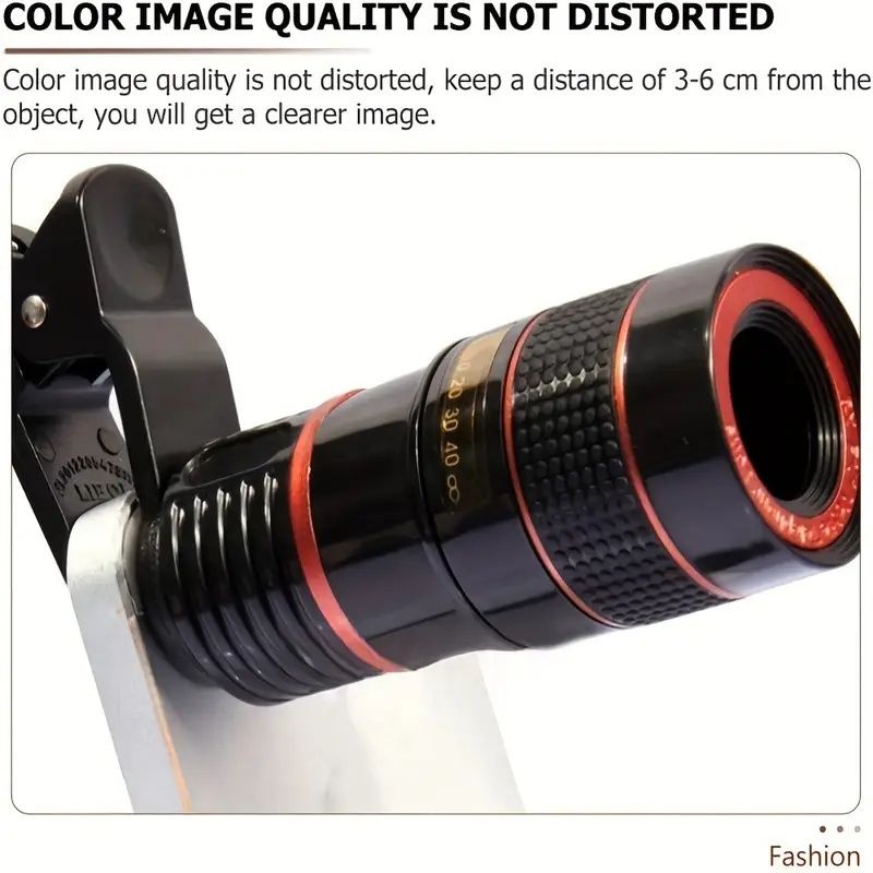 Mobile Phone Attachment Lens, Mobile Zoom Lens, Mobile Camera and Accessories,12X, Smartphone and Tablet Long Focus Telephoto with Clip, Black