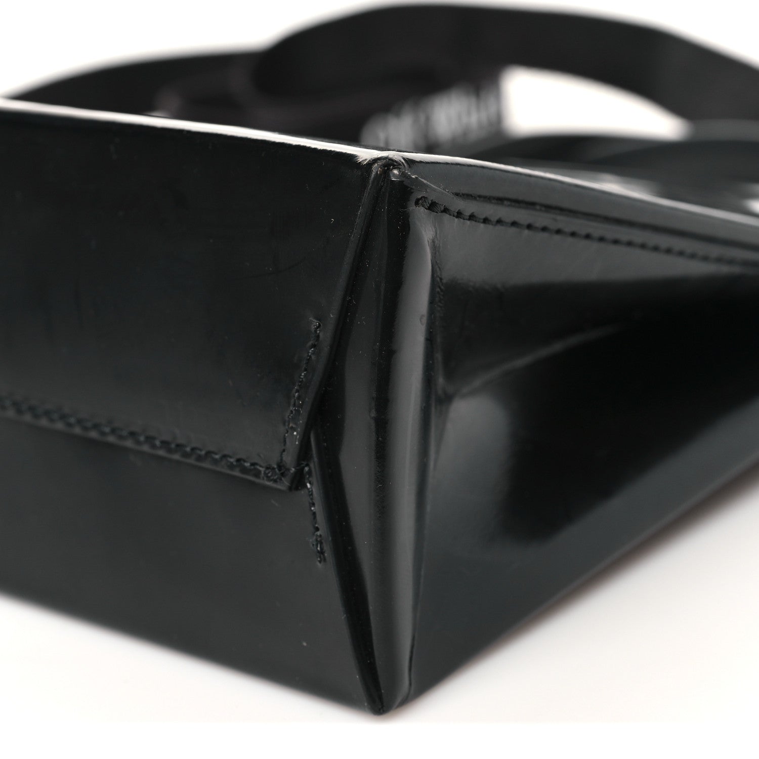 Patent Calfskin Logo Box Bag Black