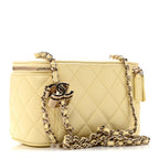 Lambskin Quilted Small Vanity Case With Chain Light Yellow