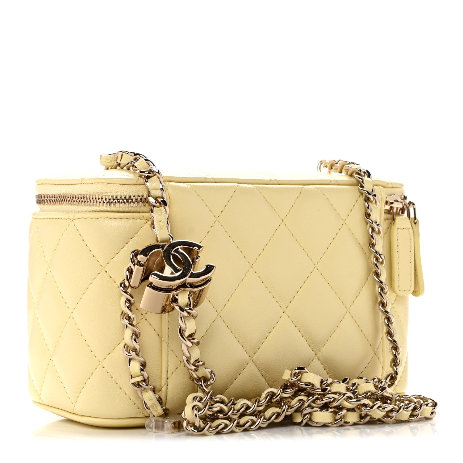 Lambskin Quilted Small Vanity Case With Chain Light Yellow