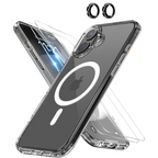 Entronix Bundle Compatible with iPhone 16 - [Magnetic] Clear Case, 2 Clear Screen Protectors & 1 Metallic Camera Lens Protector