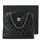 Shiny Crumpled Calfskin Quilted Mini 31 Shopping Bag Black
