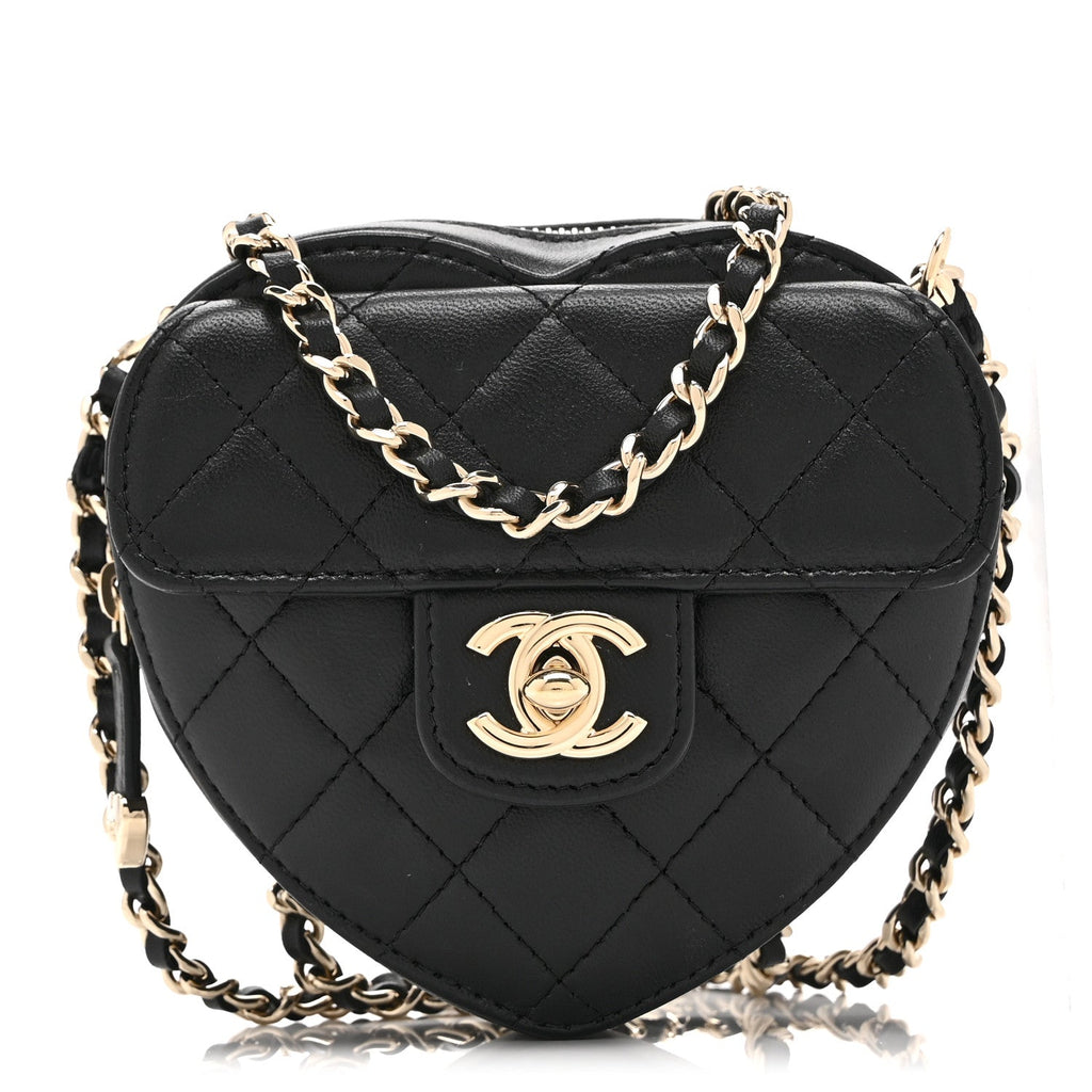 Lambskin Quilted CC In Love Heart Clutch With Chain Black