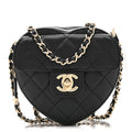 Lambskin Quilted CC In Love Heart Clutch With Chain Black