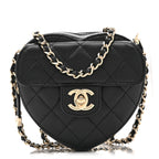 Lambskin Quilted CC In Love Heart Clutch With Chain Black