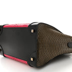 Snakeskin Smooth Calfskin Mini Tri-Color Luggage Fuchsia