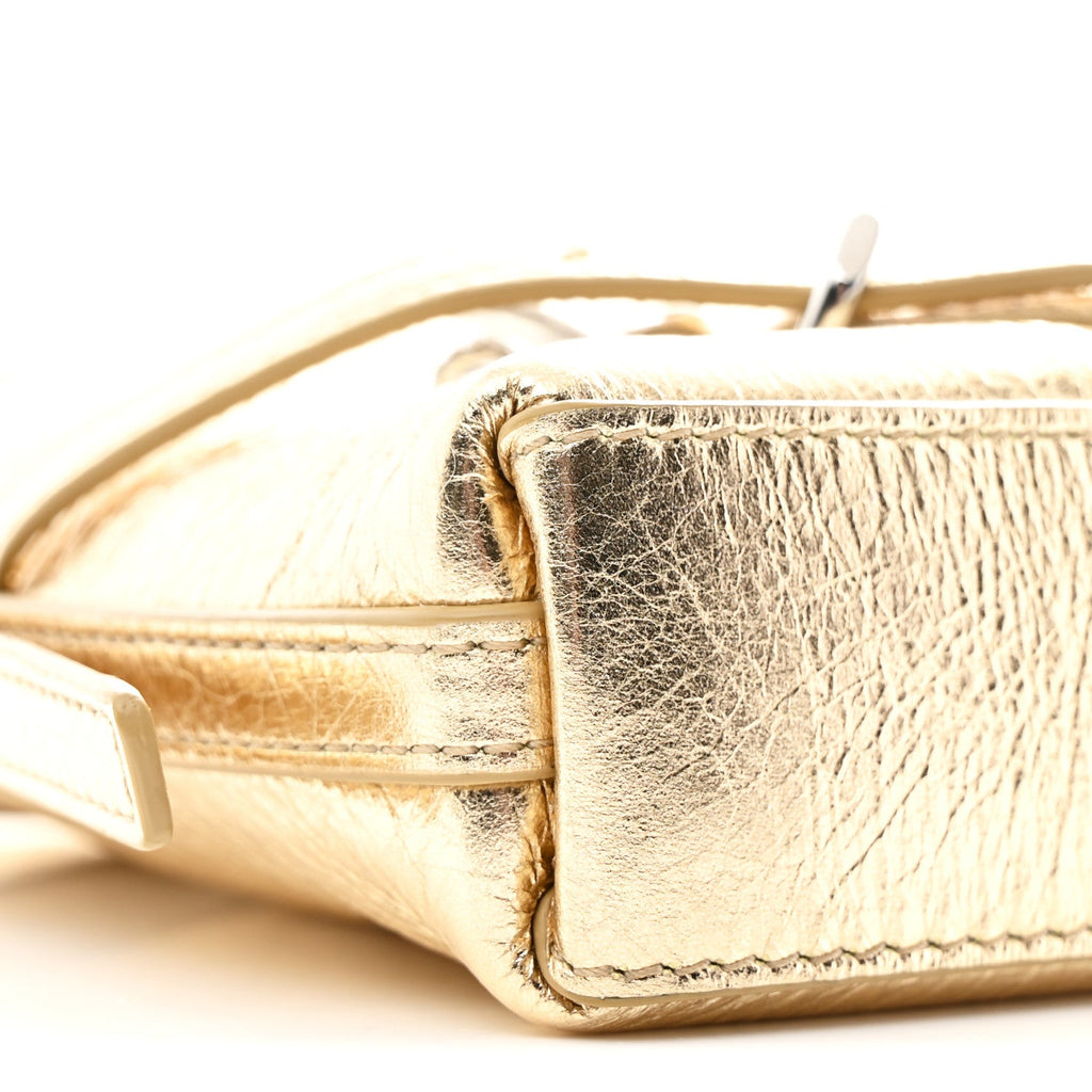 Metallic Tumbled Calfskin Nano Voyou Bag Golden Sand