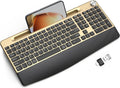 Ergonomic Wireless Keyboard with Wrist Rest-Low-Profile Phone/Tablet Holder Quiet Design Windows & Mac OS Full Size Cordless USB Computer Keyboard for Desktop,Laptop, PC, Mac, Windows-Gold