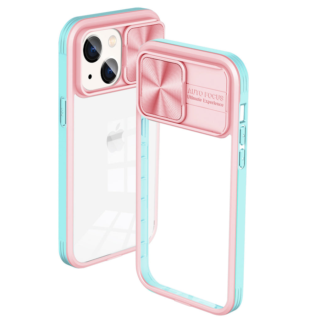 Full Protection With Mobile Phone Protective Film Slide Camera Lens Phone Case For Iphone 14 In Pink