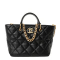 Lambskin Quilted Small Top Handle Shopping Bag Black