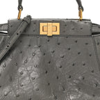Ostrich Shiny Nappa Mini Peekaboo Iconic Satchel Grey