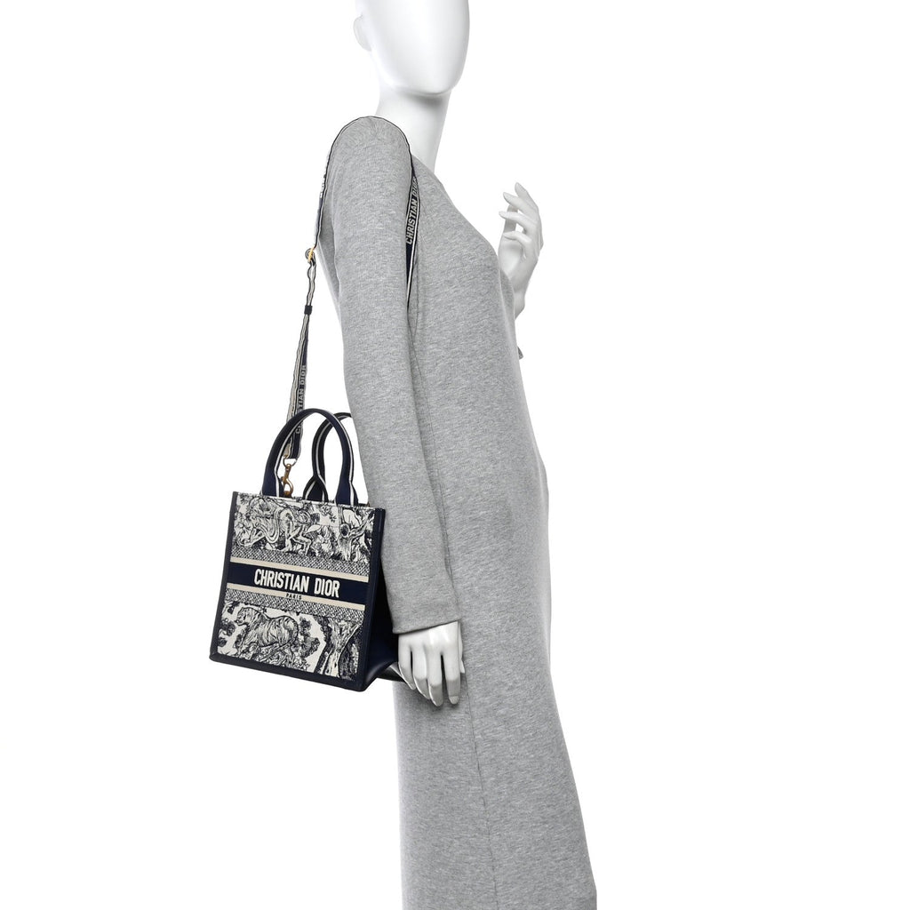 Calfskin Dioriviera Toile De Jouy Small Book Tote With Strap Blue Multicolor