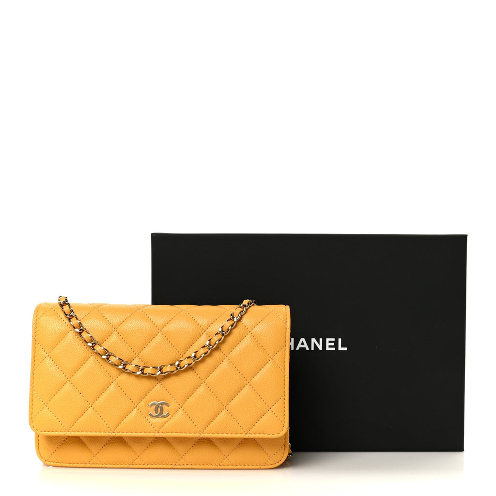 Caviar Quilted Wallet on Chain WOC Yellow