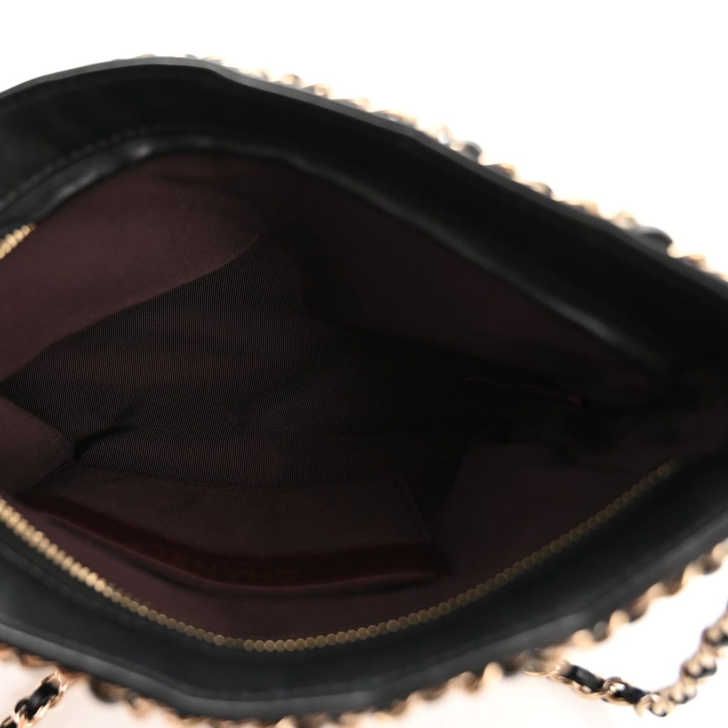 Lambskin Chain Frame Shoulder Bag Black