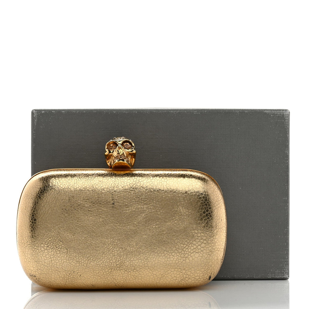 Metallic Nappa Skull Box Clutch Gold