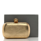 Metallic Nappa Skull Box Clutch Gold
