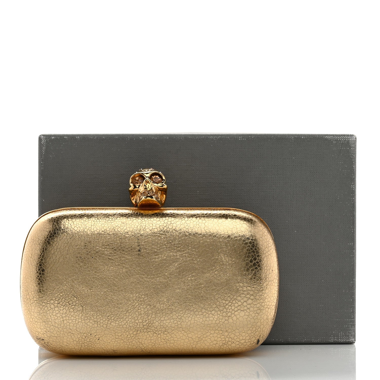 Metallic Nappa Skull Box Clutch Gold