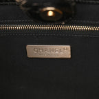 Shiny Crumpled Sheepskin Shearling CC Mania Tote Bag Black Beige