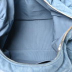 Washed Denim Quilted Large Trendy Pockets Hobo Blue