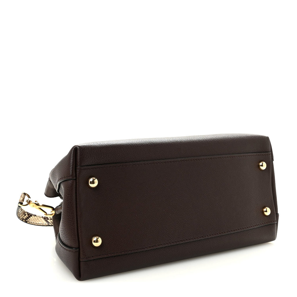 Grainy Calfskin Snakeskin Small Milton Satchel  Brown Natural