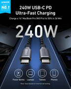Anker Prime USB-C to USB-C Cable (240W, Upcycled-Braided, 6 ft)