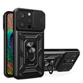 Kickstand Ring Holder With Slide Camera Cover Tpu Magnetic Car Mount For Apple Iphone 14 Pro In Black