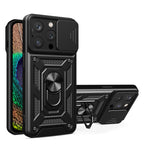 Kickstand Ring Holder With Slide Camera Cover Tpu Magnetic Car Mount For Apple Iphone 14 Pro In Black