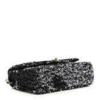 Sequin Quilted Small Single Flap Black White Grey