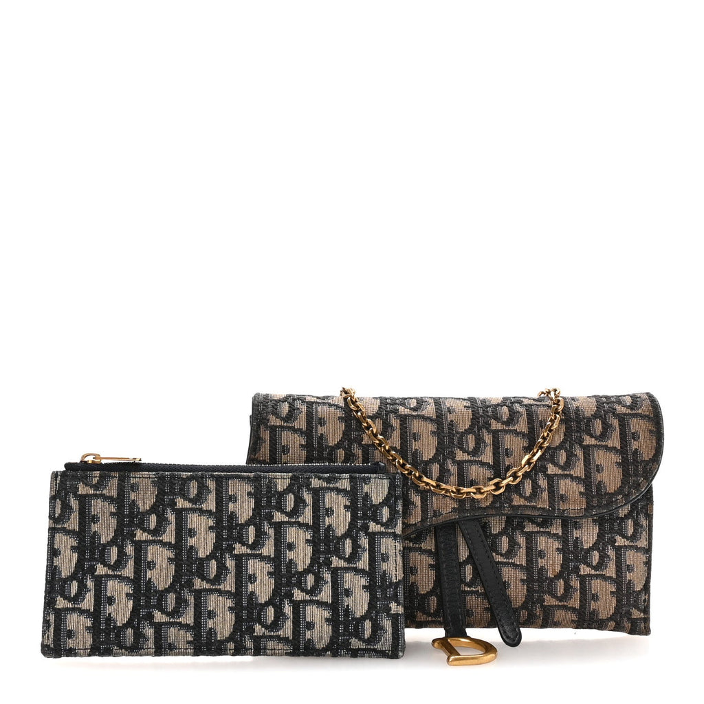 Oblique Saddle Chain Long Wallet  Blue