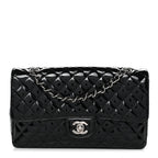Patent Quilted Secret Label Medium Flap Black