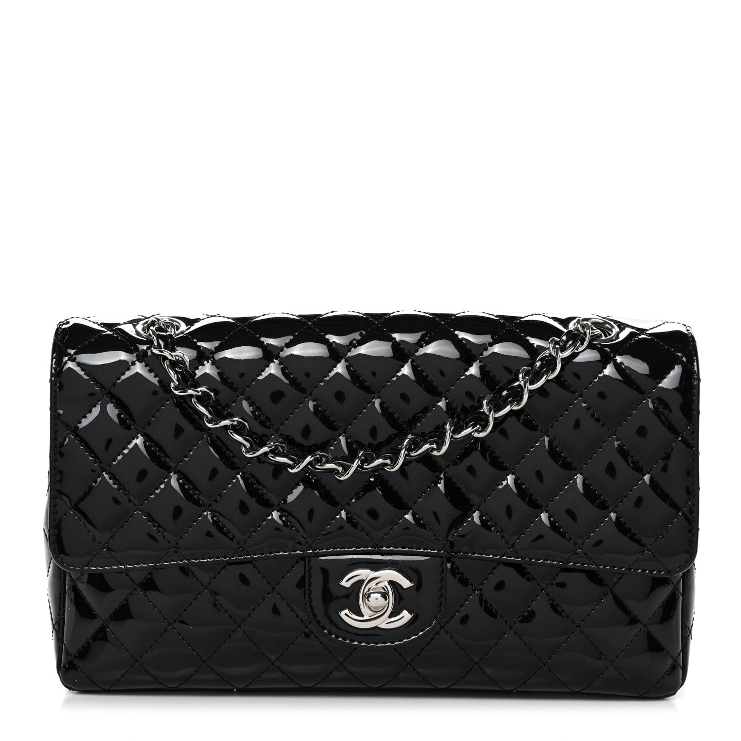 Patent Quilted Secret Label Medium Flap Black