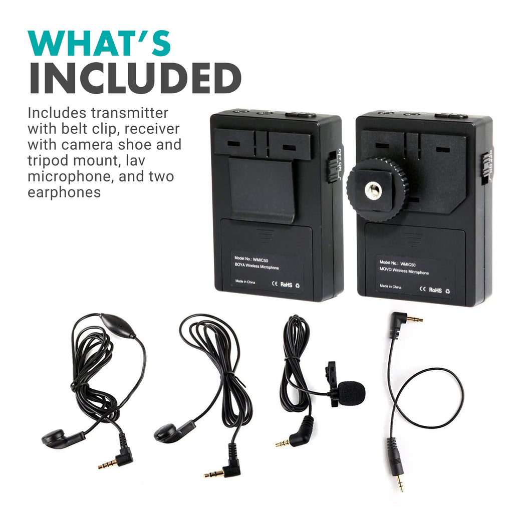 Movo WMIC50 2.4GHz Wireless Lavalier Microphone System for Cameras