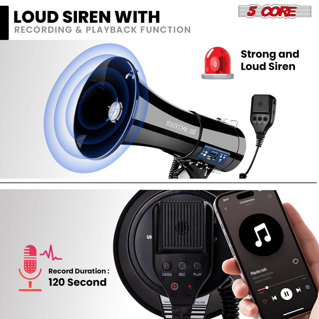 Megaphone 50W Bluetooth Rechargeable Portable Bullhorn 1100 Yard - ECO
