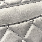 Metallic Lambskin Quilted Clutch With Chain Silver