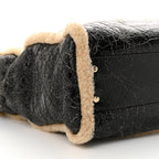 Shiny Crumpled Sheepskin Shearling CC Mania Tote Bag Black Beige