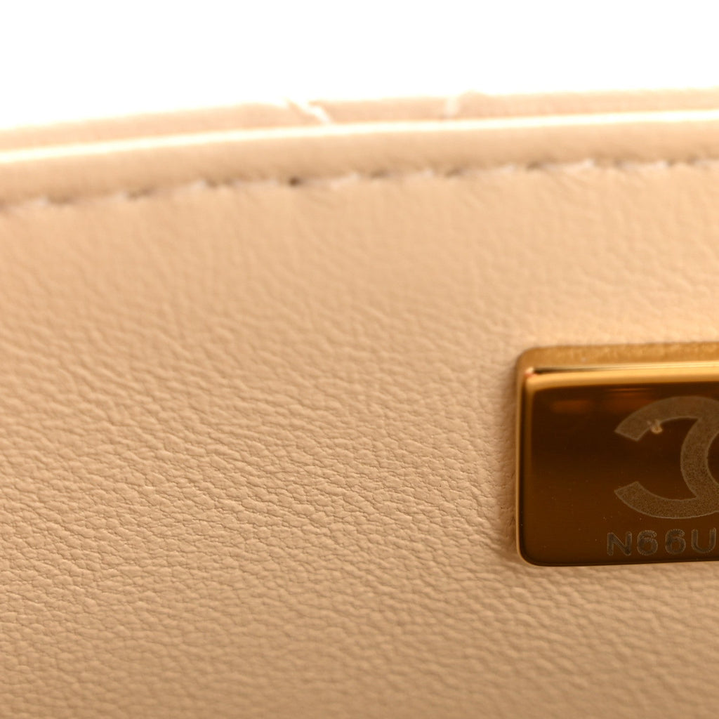Lambskin Quilted Small Flap Top Handle Bag Beige